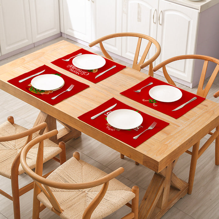 Festive Rectangular Holiday Polyester Tablecloth with 'Oh My Deer' Reindeer Silhouette and Pine Branch Border