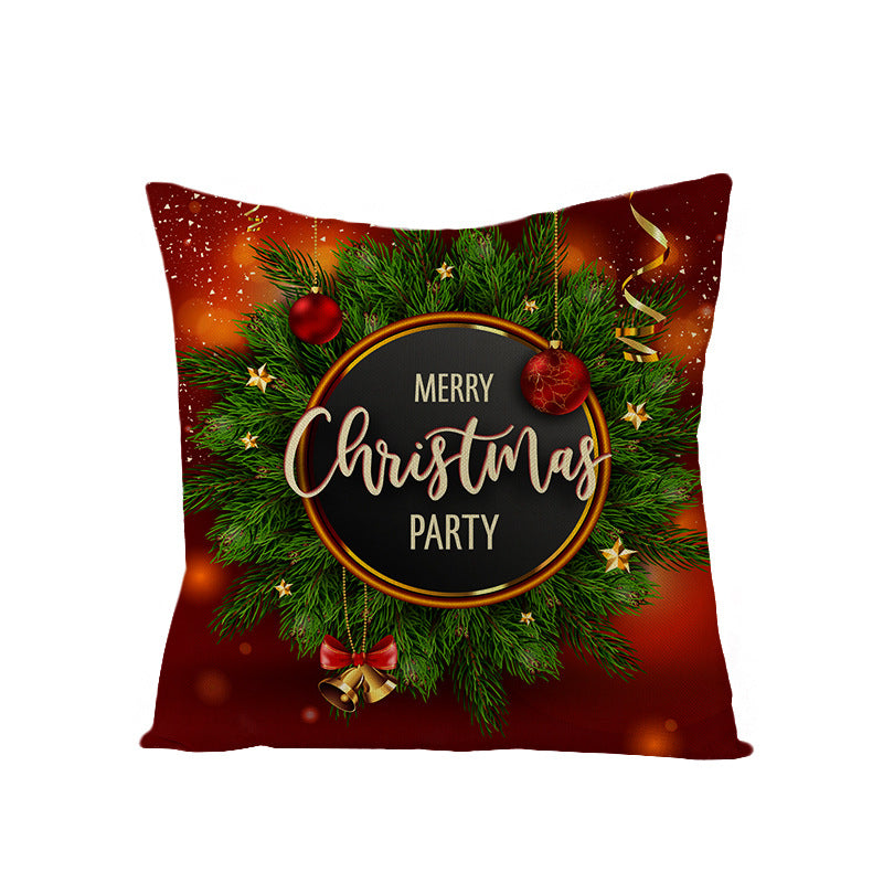 Square Holiday Polyester-Linen Cushion Cover with Snowflake-Tree Print, Satin Ribbon Bow Accent and Concealed Zipper