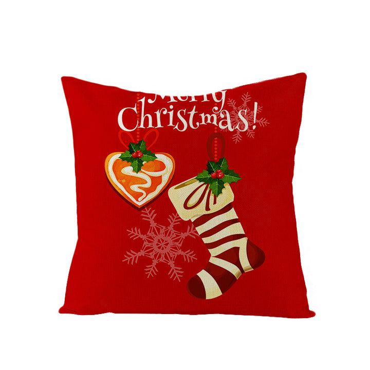 Square Holiday Polyester-Linen Cushion Cover with Snowflake-Tree Print, Satin Ribbon Bow Accent and Concealed Zipper