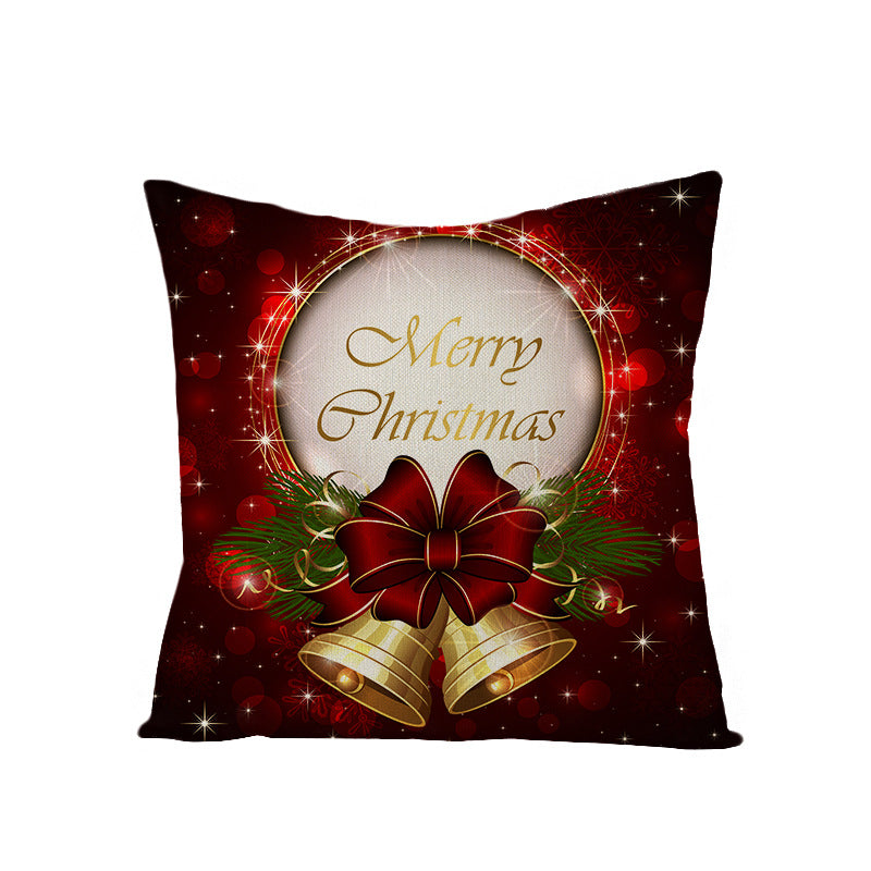 Square Holiday Polyester-Linen Cushion Cover with Snowflake-Tree Print, Satin Ribbon Bow Accent and Concealed Zipper