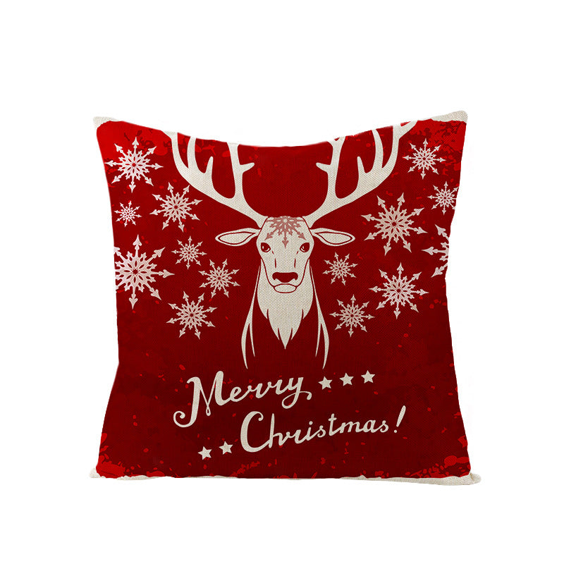 Square Holiday Polyester-Linen Cushion Cover with Snowflake-Tree Print, Satin Ribbon Bow Accent and Concealed Zipper