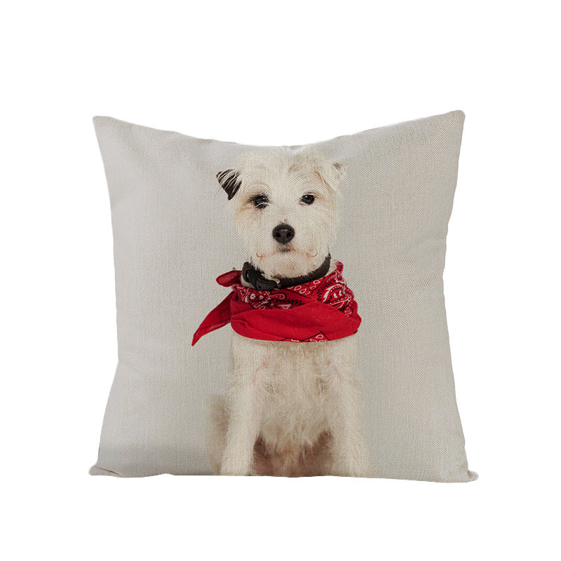 Festive Decorative Linen Throw Pillow Cover with Christmas Pug Illustration