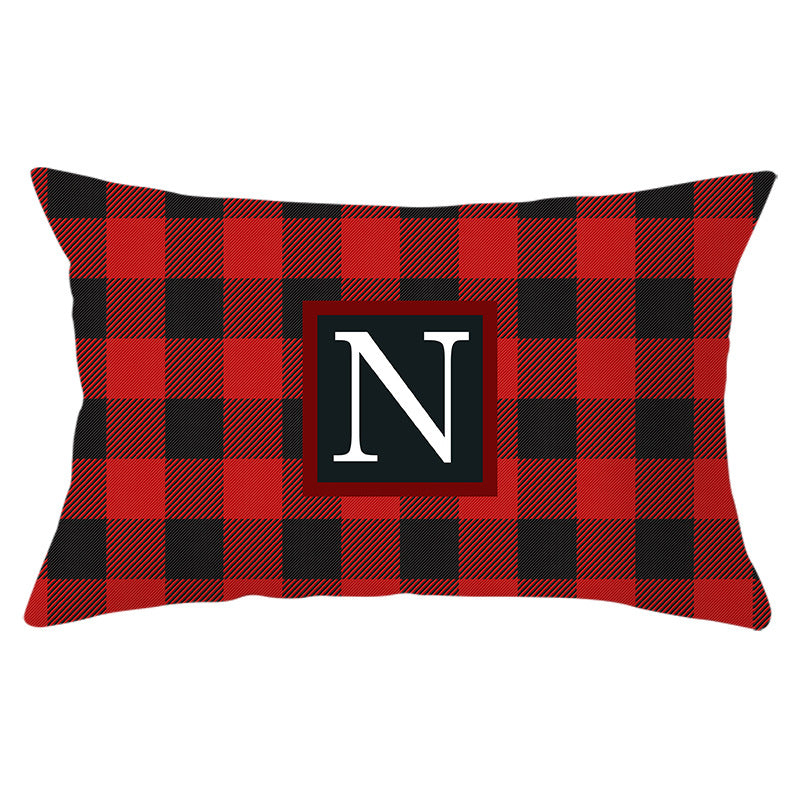Decorative Rectangular Buffalo Plaid Monogram Pillow Cover