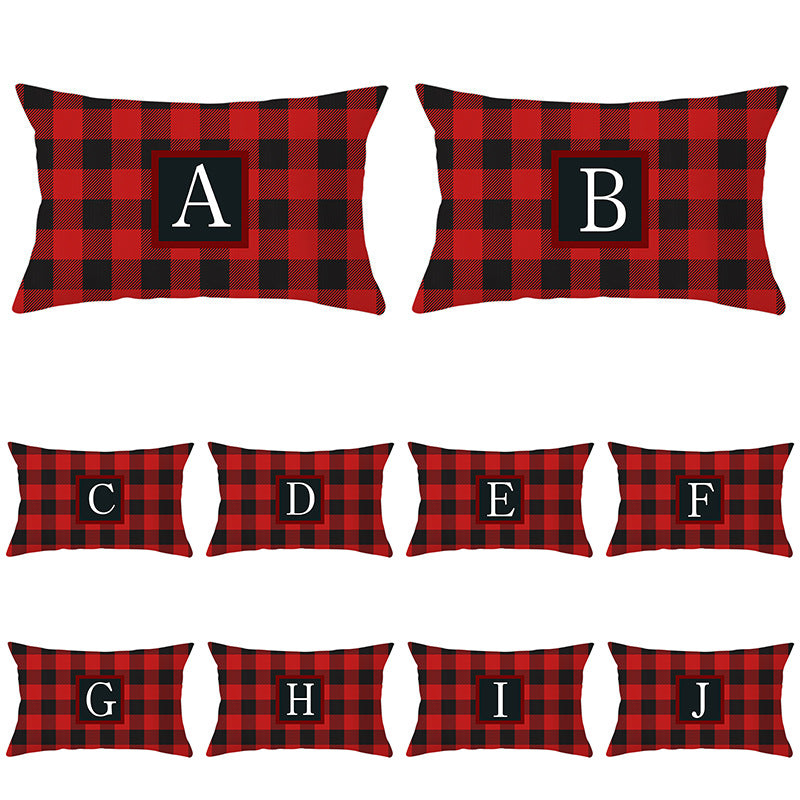 Decorative Rectangular Buffalo Plaid Monogram Pillow Cover
