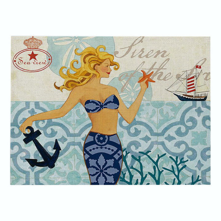 Nautical Mermaid Vintage Canvas Wall Art Print