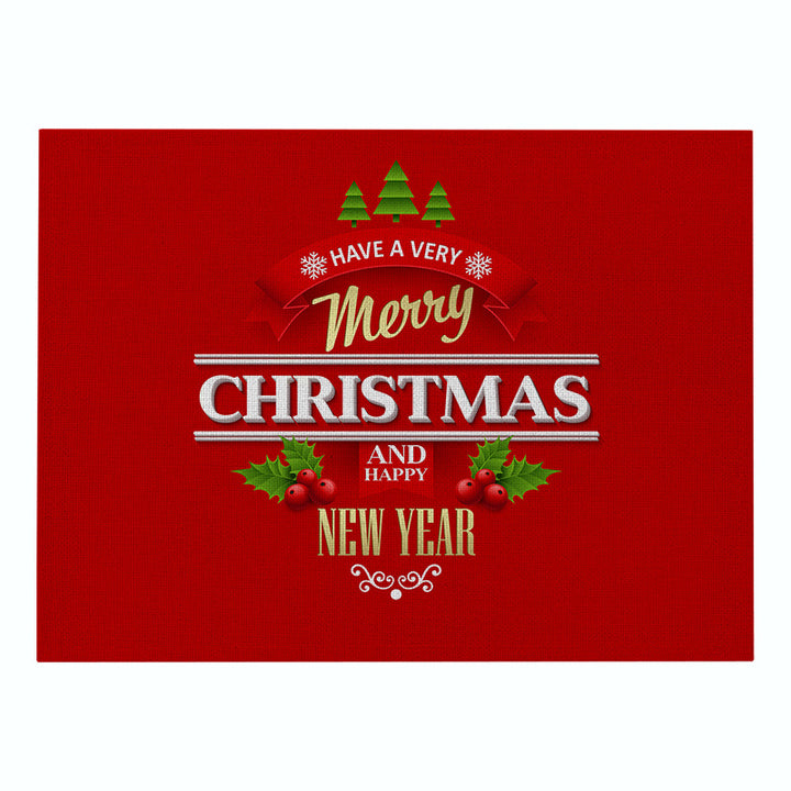 Festive Rectangular Holiday Polyester Tablecloth with 'Oh My Deer' Reindeer Silhouette and Pine Branch Border