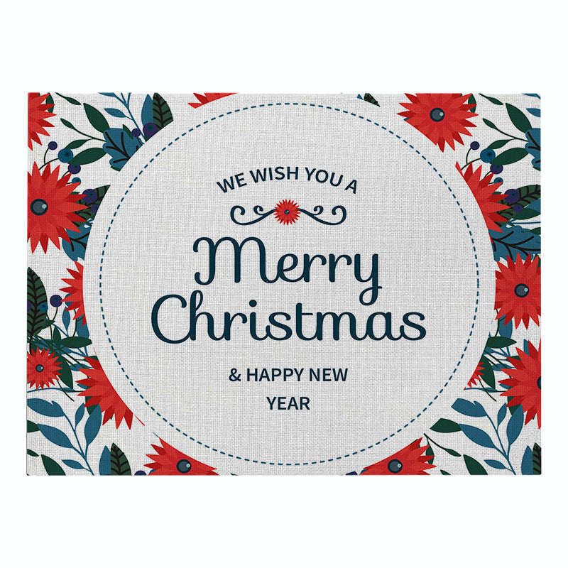 Festive Rectangular Holiday Polyester Tablecloth with 'Oh My Deer' Reindeer Silhouette and Pine Branch Border