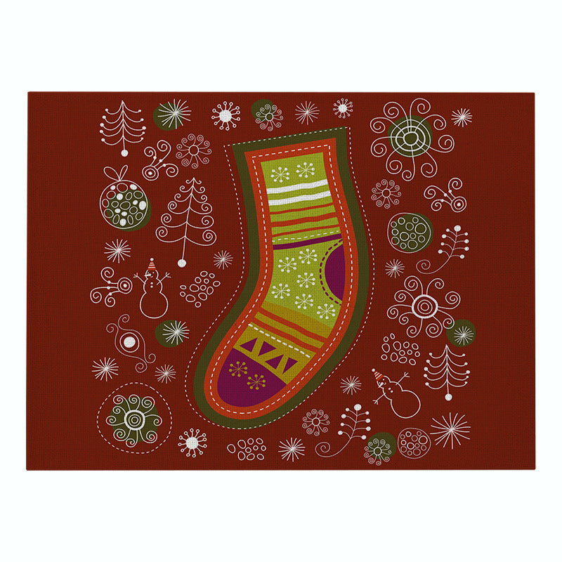 Festive Rectangular Holiday Polyester Tablecloth with 'Oh My Deer' Reindeer Silhouette and Pine Branch Border