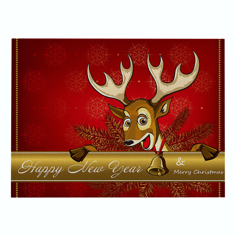 Festive Rectangular Holiday Polyester Tablecloth with 'Oh My Deer' Reindeer Silhouette and Pine Branch Border