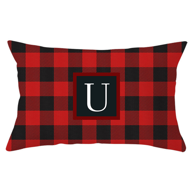 Decorative Rectangular Buffalo Plaid Monogram Pillow Cover