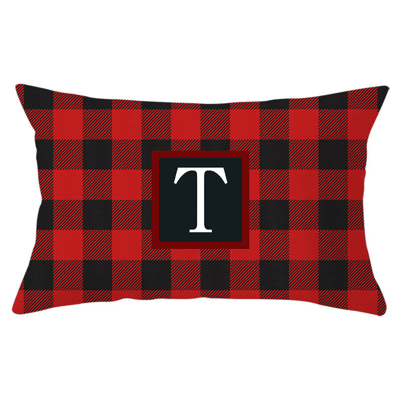 Decorative Rectangular Buffalo Plaid Monogram Pillow Cover