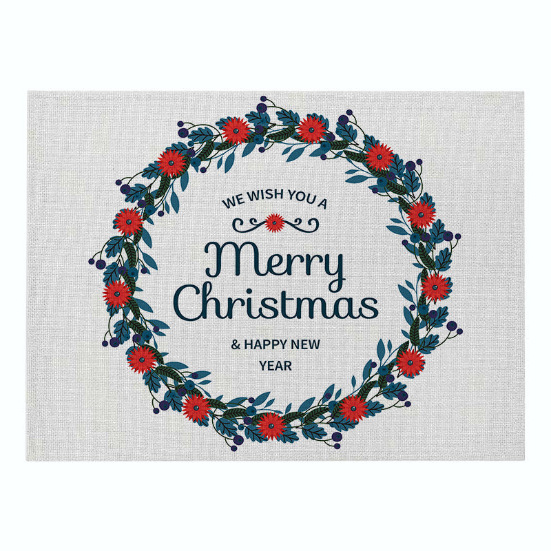 Festive Rectangular Holiday Polyester Tablecloth with 'Oh My Deer' Reindeer Silhouette and Pine Branch Border