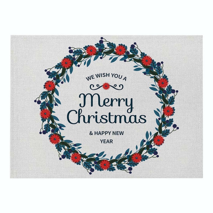 Festive Rectangular Holiday Polyester Tablecloth with 'Oh My Deer' Reindeer Silhouette and Pine Branch Border