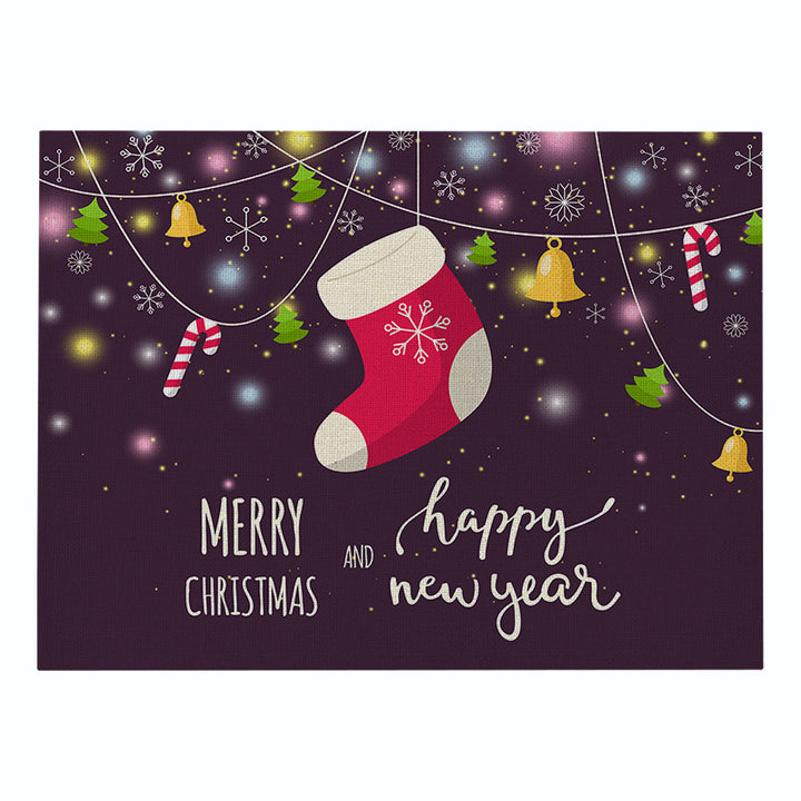 Festive Rectangular Holiday Polyester Tablecloth with 'Oh My Deer' Reindeer Silhouette and Pine Branch Border