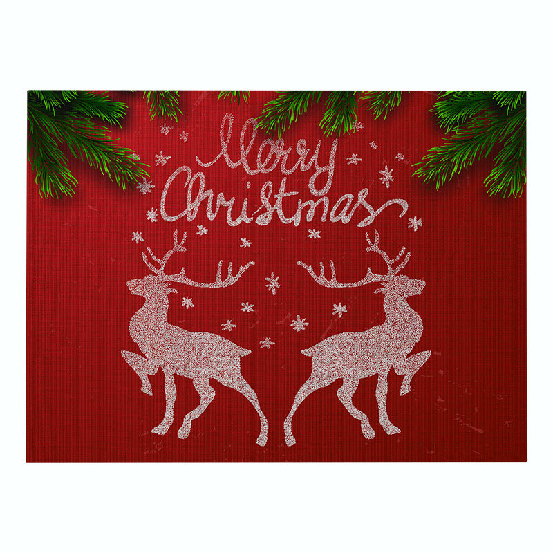 Festive Rectangular Holiday Polyester Tablecloth with 'Oh My Deer' Reindeer Silhouette and Pine Branch Border
