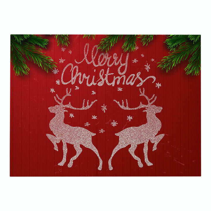 Festive Rectangular Holiday Polyester Tablecloth with 'Oh My Deer' Reindeer Silhouette and Pine Branch Border