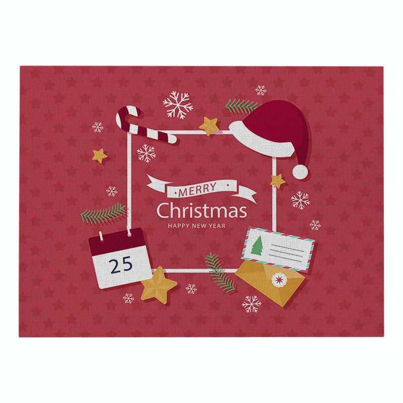 Festive Rectangular Holiday Polyester Tablecloth with 'Oh My Deer' Reindeer Silhouette and Pine Branch Border
