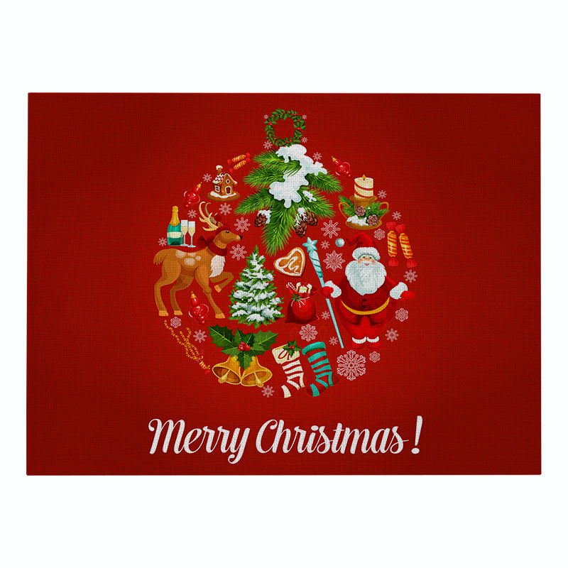 Festive Rectangular Holiday Polyester Tablecloth with 'Oh My Deer' Reindeer Silhouette and Pine Branch Border