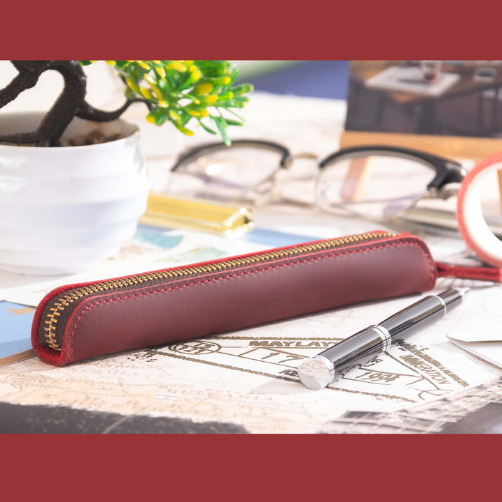 Premium Leather Zippered Pen Case