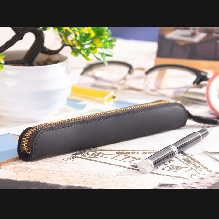 Premium Leather Zippered Pen Case