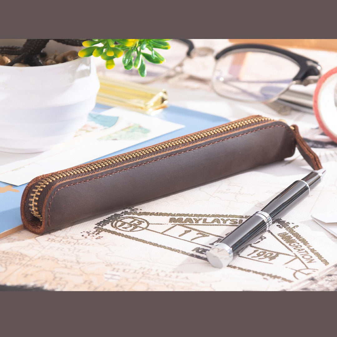 Premium Leather Zippered Pen Case