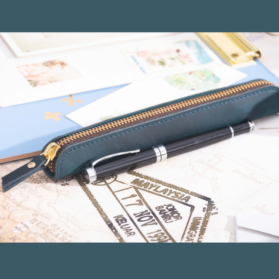 Premium Leather Zippered Pen Case