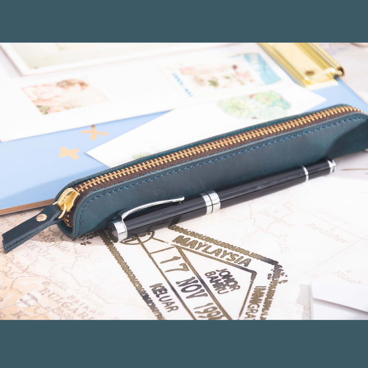Premium Leather Zippered Pen Case