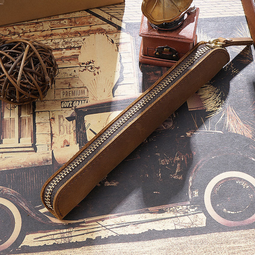 Premium Leather Zippered Pen Case