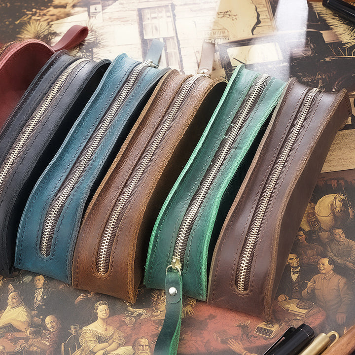 Premium Leather Double Zippered Pencil Case