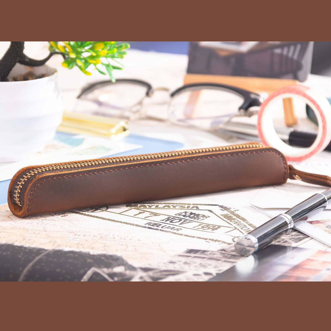 Premium Leather Zippered Pen Case
