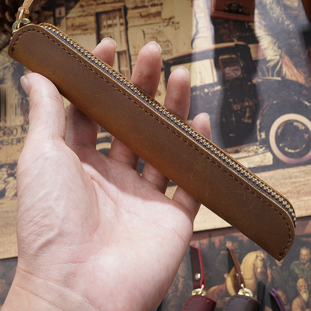 Premium Leather Zippered Pen Case