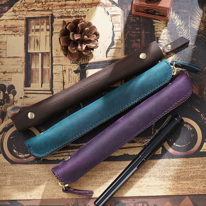 Premium Leather Zippered Pen Case