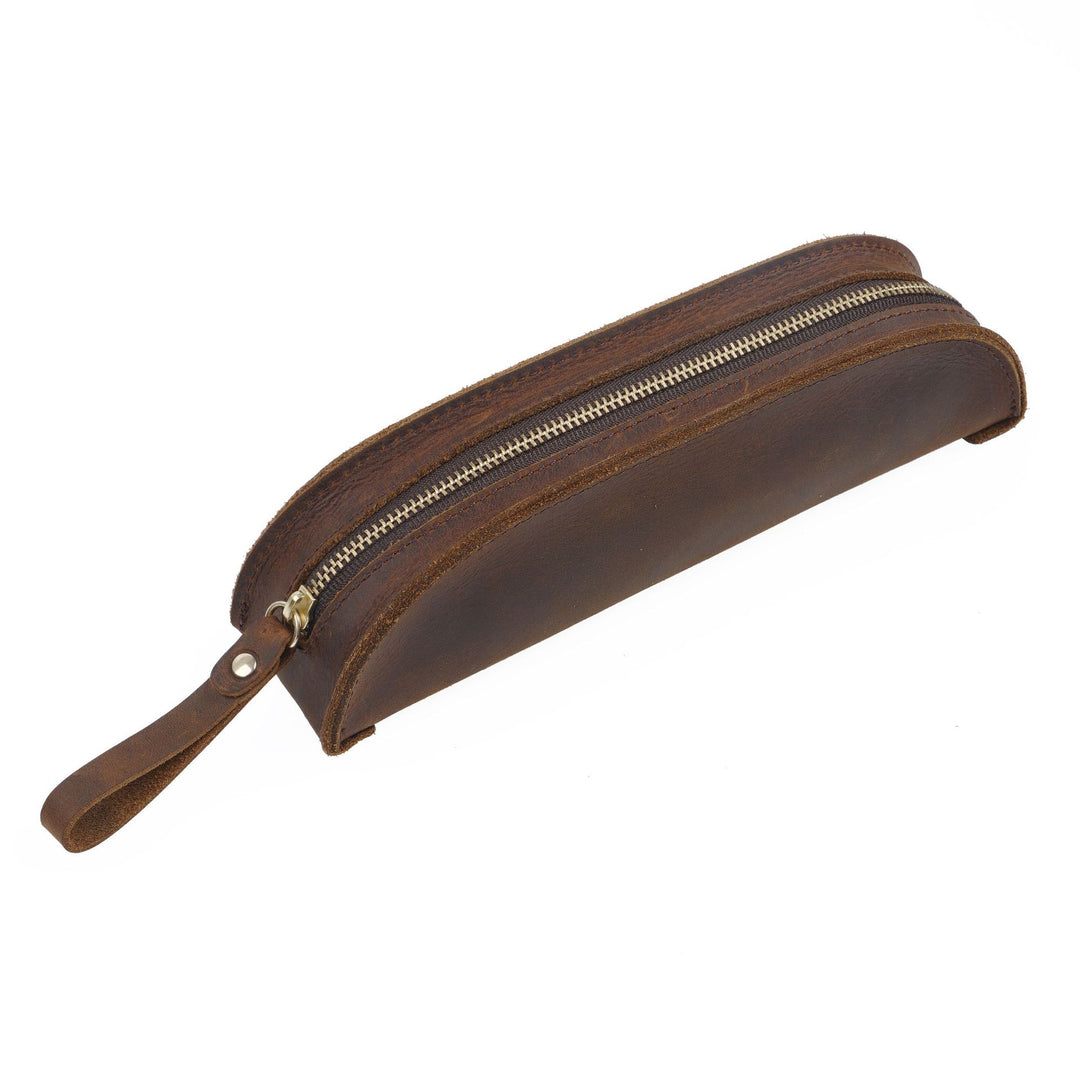 Premium Leather Double Zippered Pencil Case