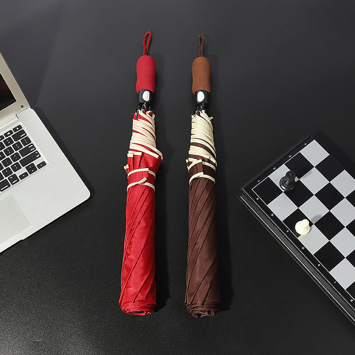 Women's automatic folding umbrella with ergonomic wooden handle Stornfield