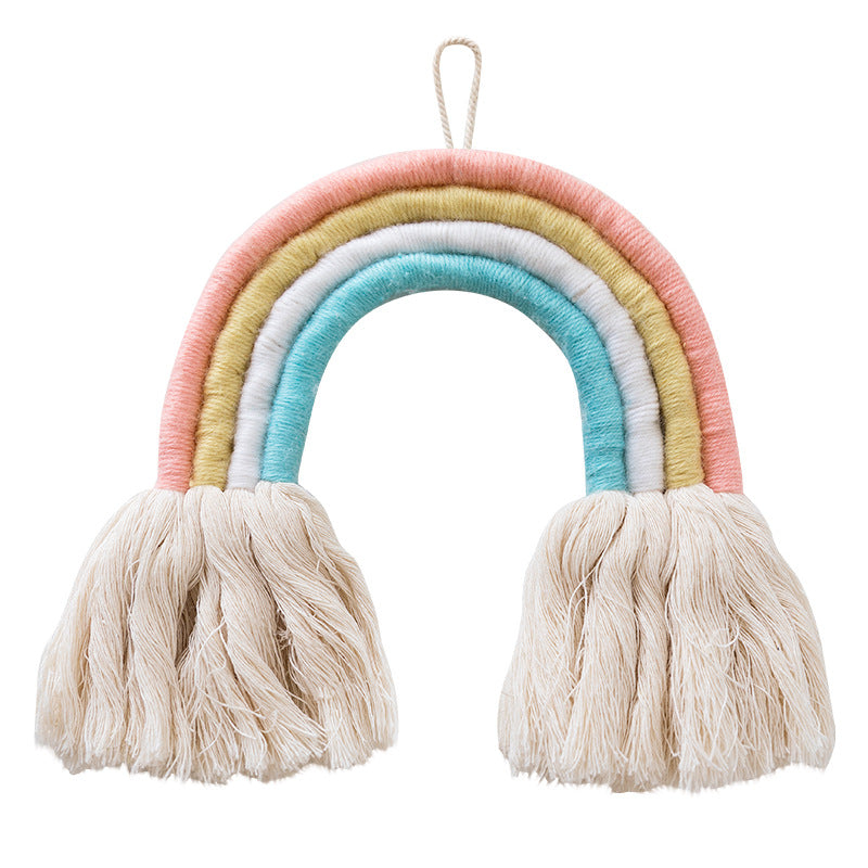 Macrame wall hanging in rainbow shape, handcrafted cotton yarn decorative element Stornfield