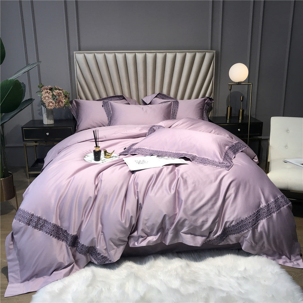 Hotel-Grade Silk-Feel Sateen Duvet Cover Set with Decorative Lace Border