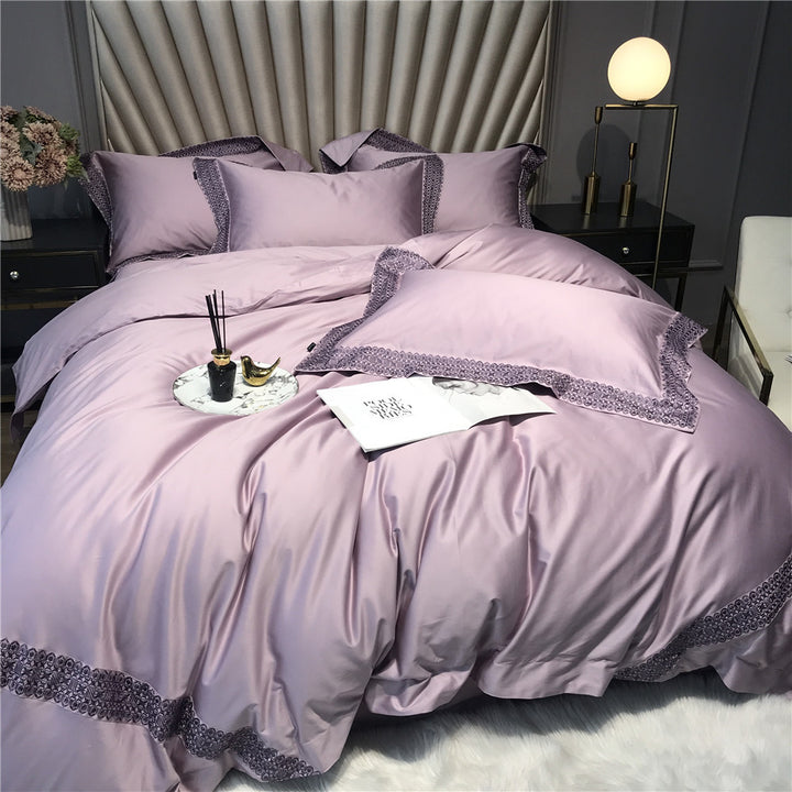 Hotel-Grade Silk-Feel Sateen Duvet Cover Set with Decorative Lace Border