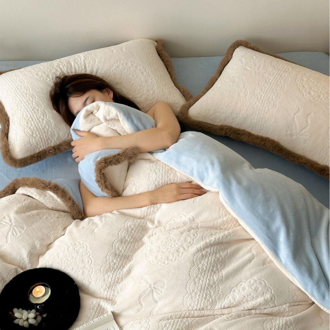 Milk fiber fleece bedding set, thickened, in Korean style