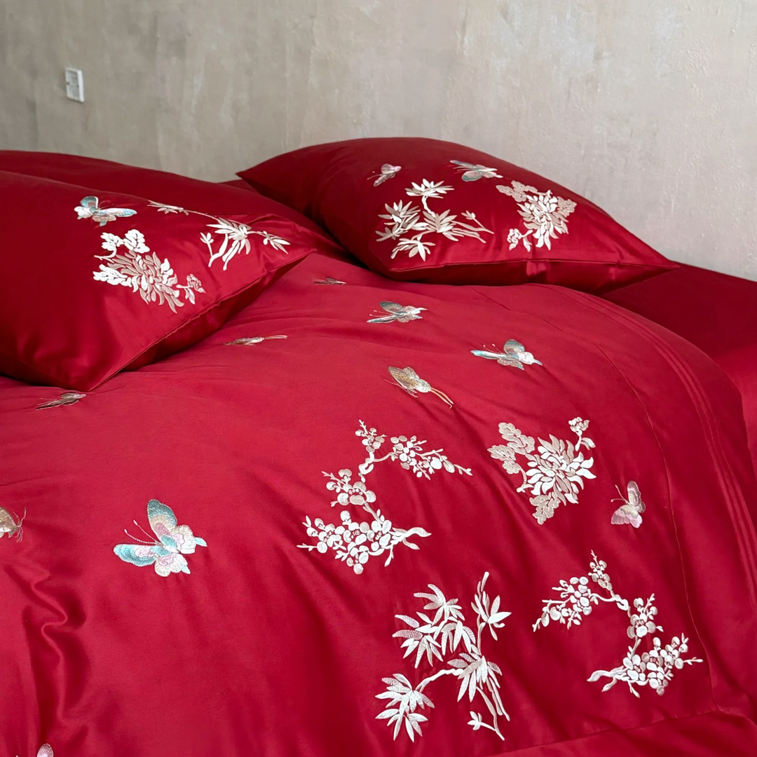 Luxury cotton bedding set, embroidered, festive