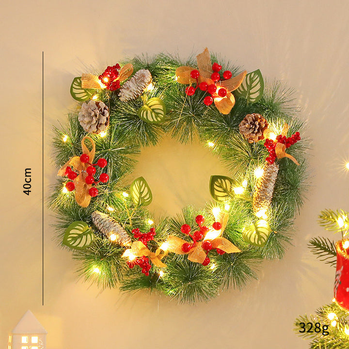 Decorative Christmas wreath with cones and LED