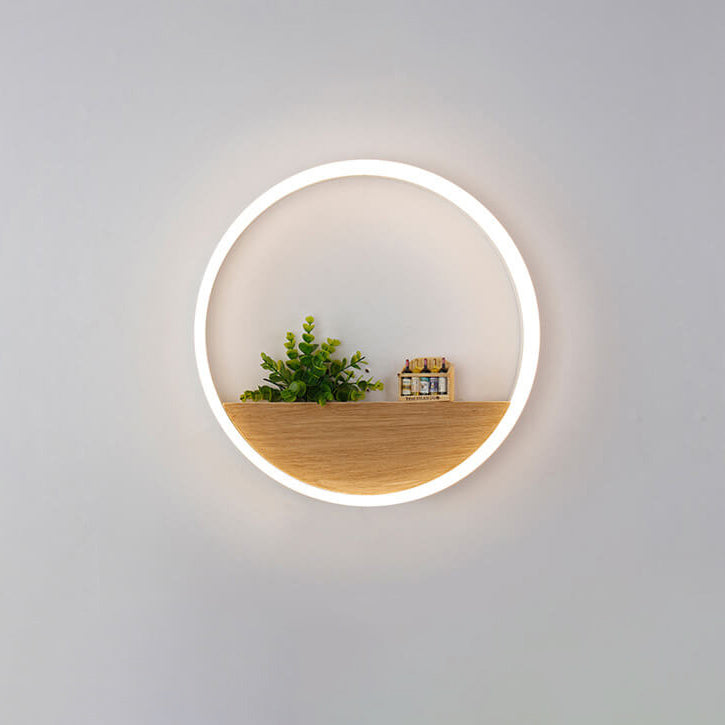 Stornfield | Lumoshelf LED Wall Sconce | Solid Wood with Shelf | Round Wall Light | Warm & White Light