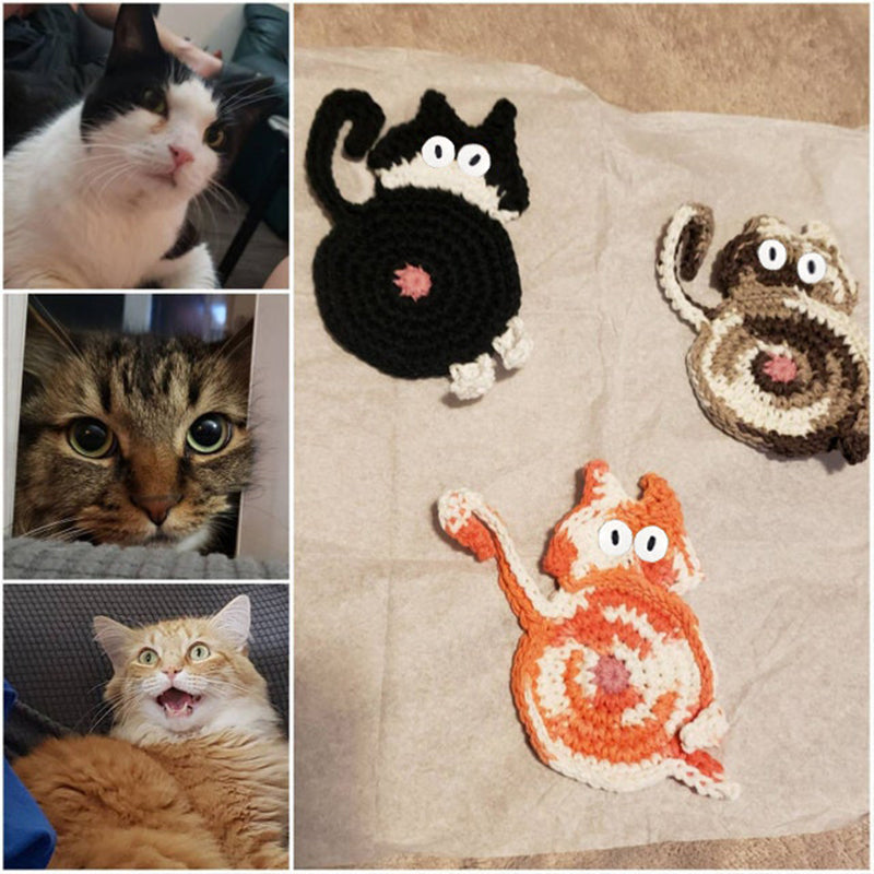 Funny Cat Butt Coasters Cat Butt Cup Mat Knitted Gift for Cat Lovers | Stornfield