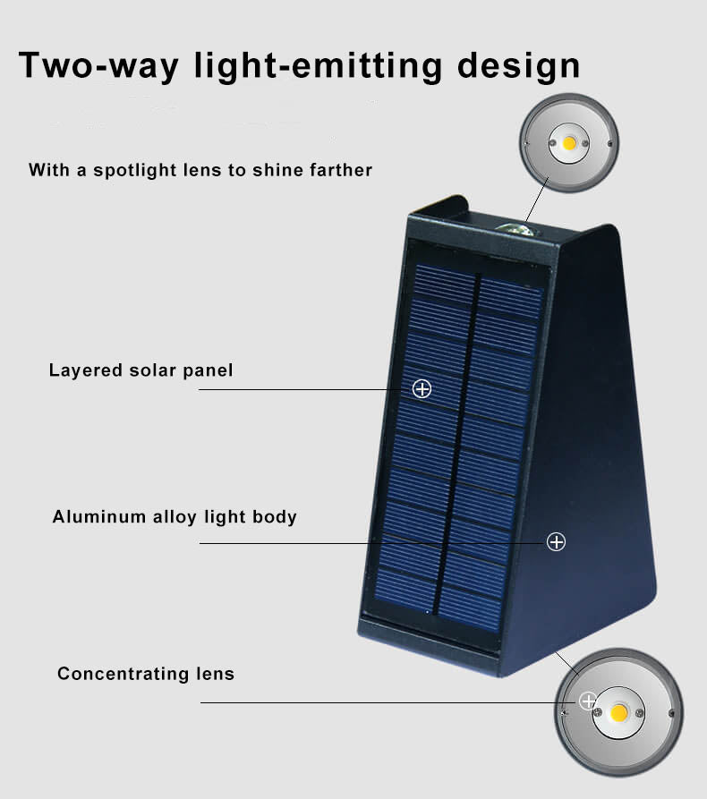 Simple Solar Trapezoid Outdoor Waterproof Up and Down Lights LED Wall Sconce Lamp | Stornfield