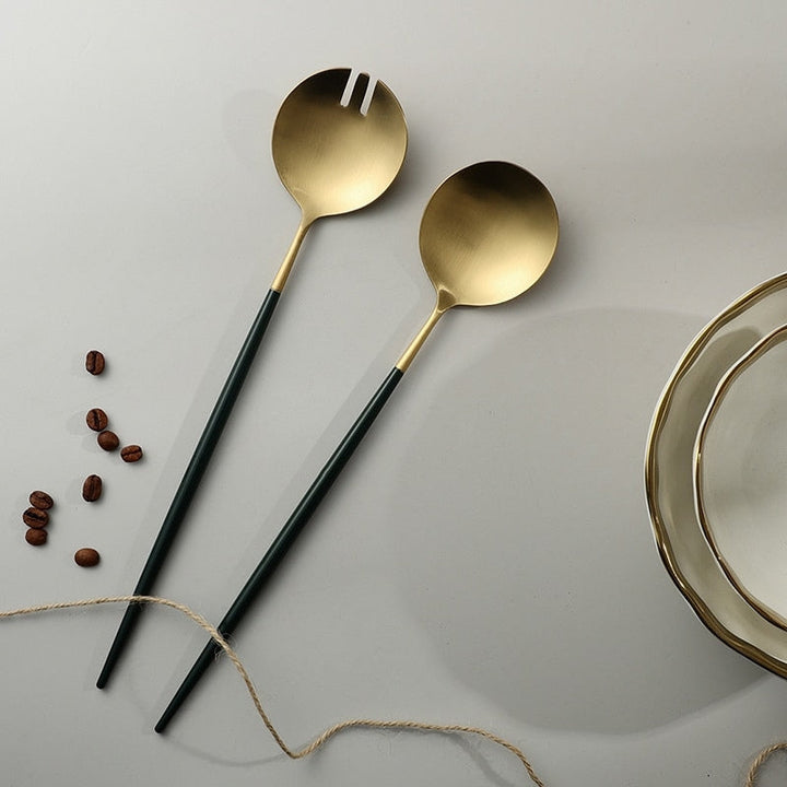 Stornfield | Black and Gold Salad Servers and Serving Utensils Set