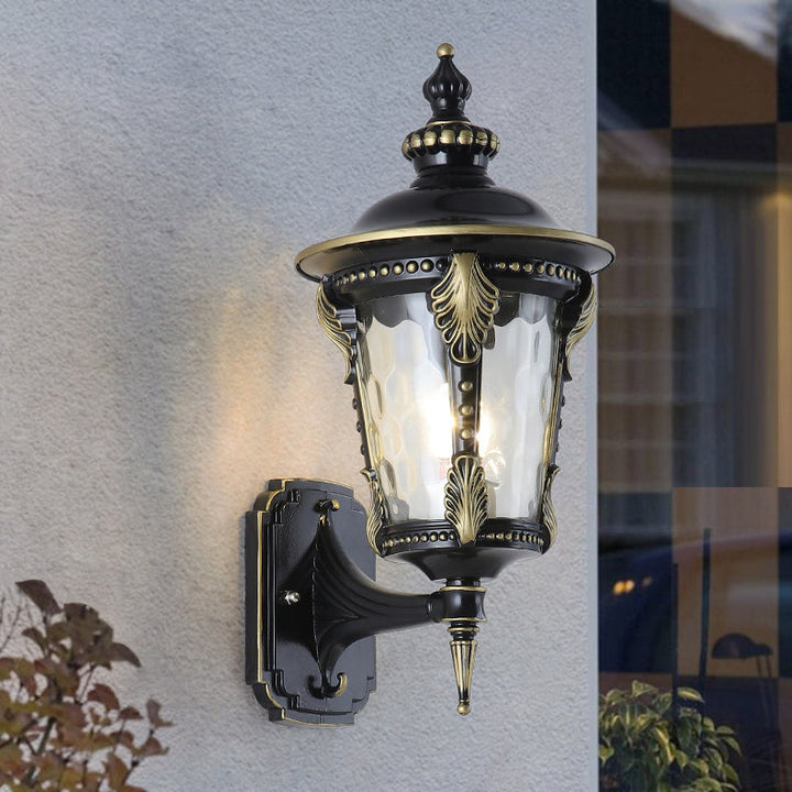 Traditional European Waterproof Quadrangle Pointed Cylinder Aluminum Glass 1-Light Outdoor Wall Sconce Lamp For Garden | Stornfield