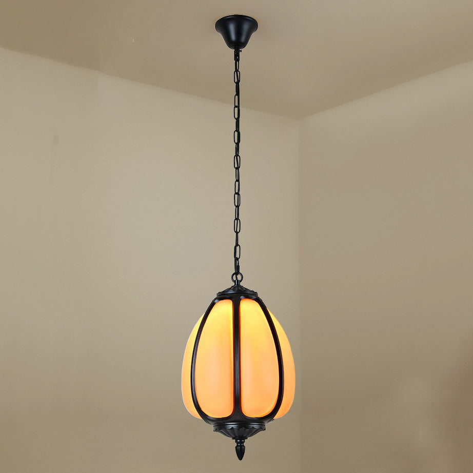 Traditional Chinese Waterproof Aluminum PC Dolomite Elliptical Pumpkin 1-Light Pendant Light For Ourdoor Patio | Stornfield