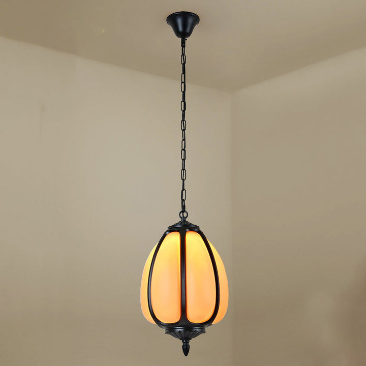 Traditional Chinese Waterproof Aluminum PC Dolomite Elliptical Pumpkin 1-Light Pendant Light For Ourdoor Patio | Stornfield
