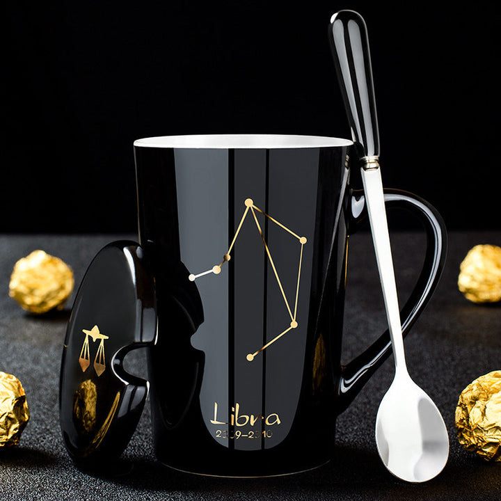 12 Constellations Black Ceramic Mug with Lid Spoon | Stornfield