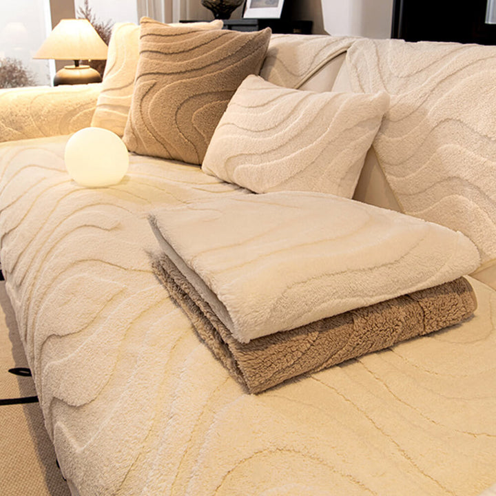 Warm Plush Curved Jacquard Non-Slip Sofa Protector Cover | Stornfield
