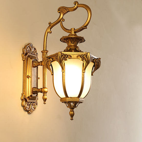 European Retro Aluminum Glass Carved Lantern 1-Light Outdoor Waterproof Wall Sconce Lamp | Stornfield